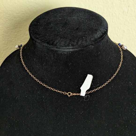14K Gold Fill Pearl Teardrop Blue Necklace Delicate Preppy Gift Quiet Luxury - Picture 2 of 11